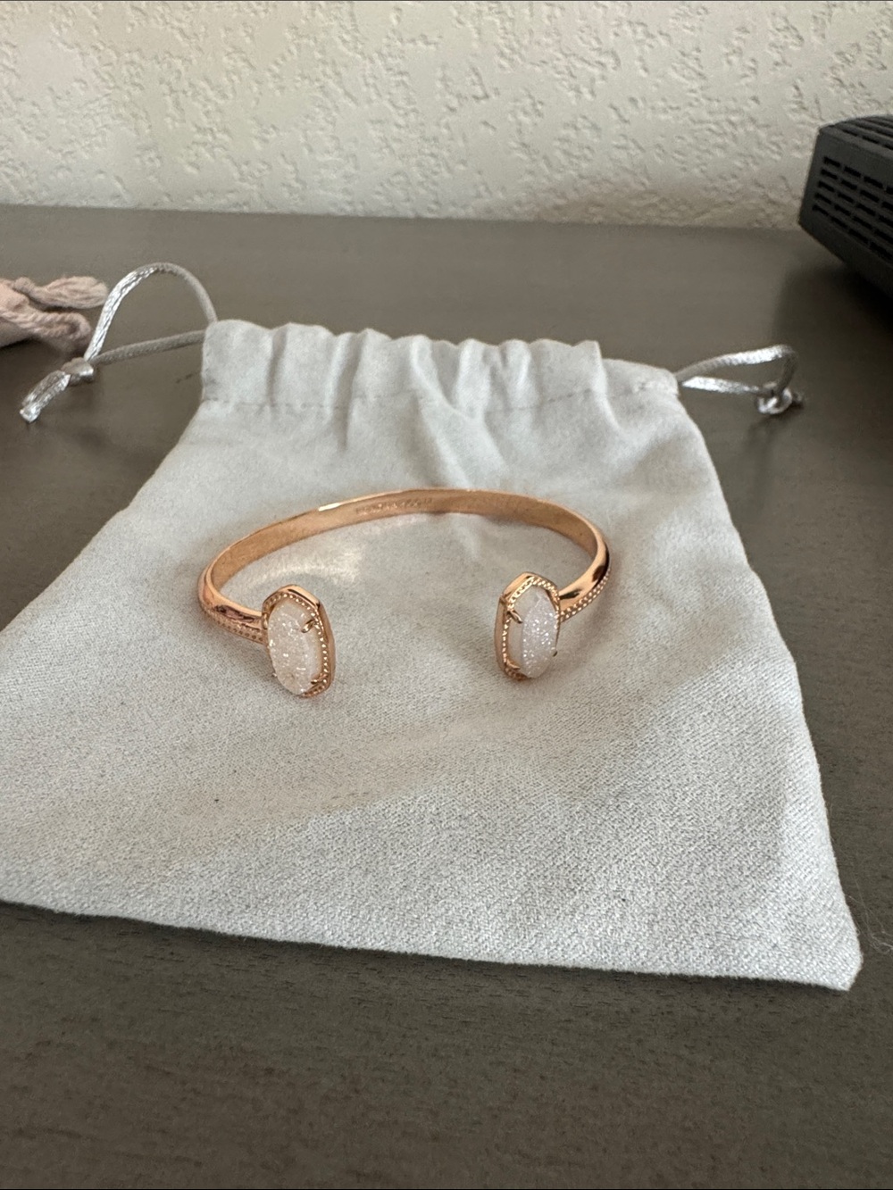 Kendra Scott Rose Gold Open Cuff with White Druzy Stones
